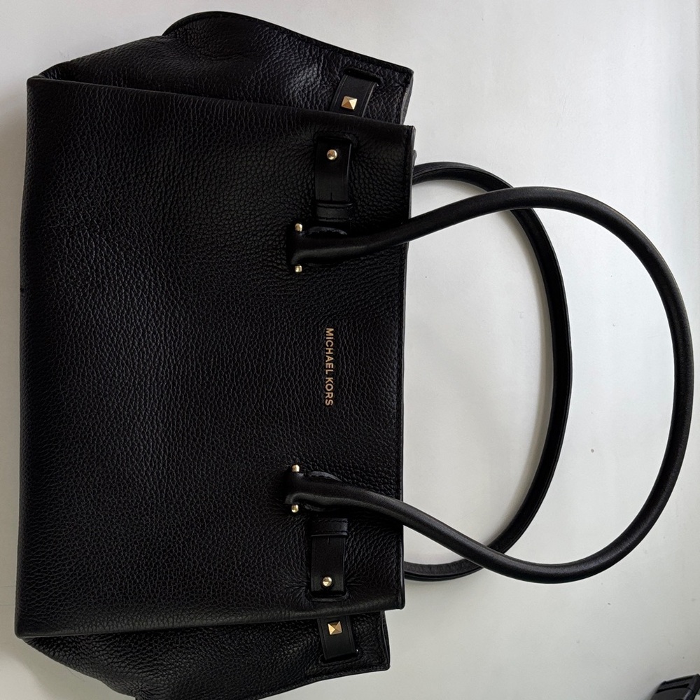 Michael Kors Black Leather Tote with Gold Accents